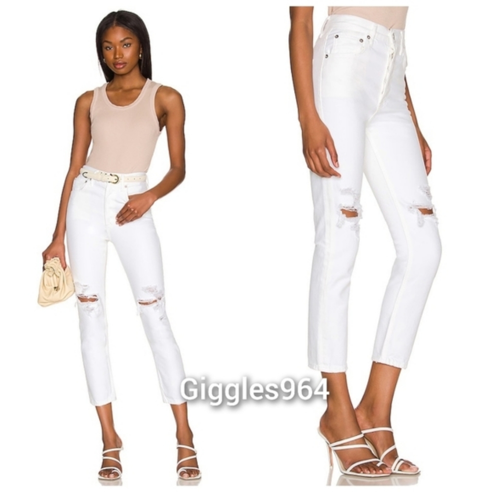 Agolde Riley Jeans in Slant White Distressed - Picture 4 of 5